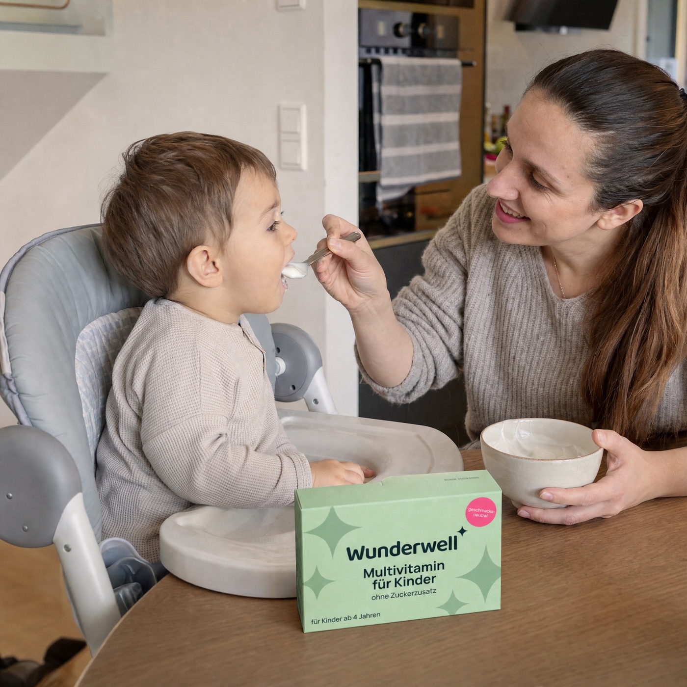 Mutter füttert Kleinkind